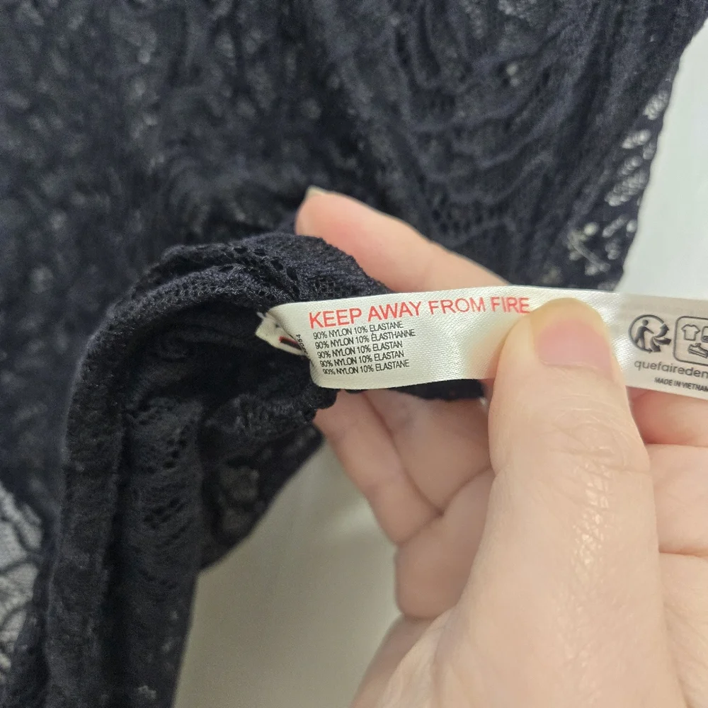 Free People Intimately Floral Lace Square Neck‎ Chic Black Sheer Bodysuit S